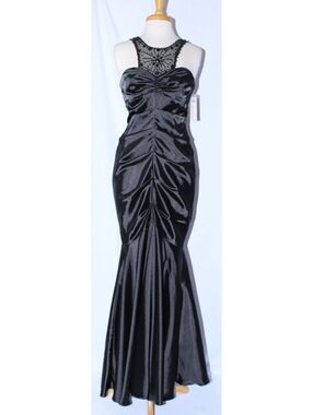Juliet #1119 Gathered Satin Mermaid Style Prom Or Evening Gown-Size L-BLACK-NWT